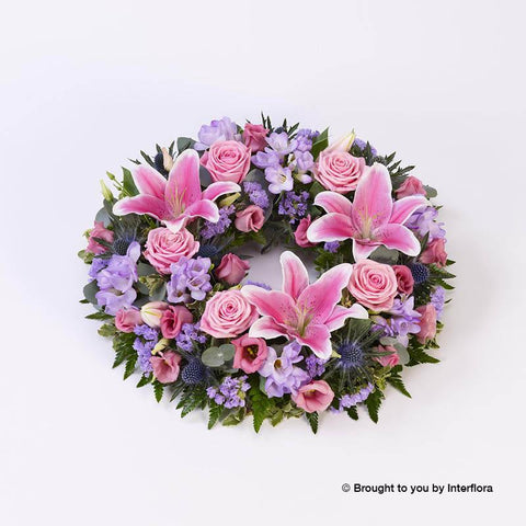 Large Rose and Lily Pink & Lilac Wreath