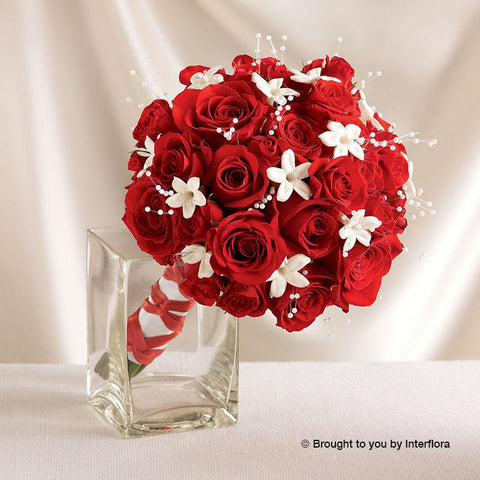 Dazzling Red Rose & Stephanotis Scented Bridal Bouquet