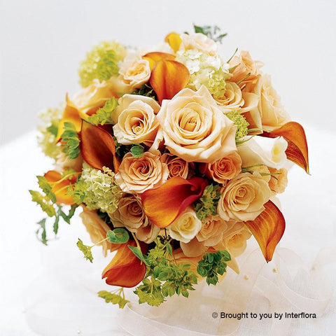 Sweet Peach Rose & Calla Lily Deluxe Bridal Bouquet